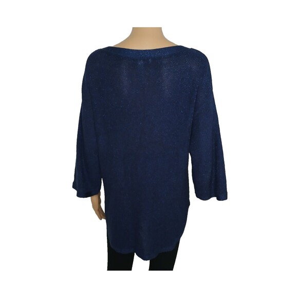 Westport Womens Large Blue Shimmer Criss Cross Front 3/4 Sleeve Tunic Knit Top - Picture 4 of 6